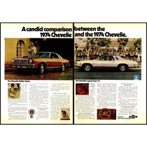1974 Chevy Chevelle Malibu vs Laguna S-3 2 Page Vintage Print Ad Wall Art Photo